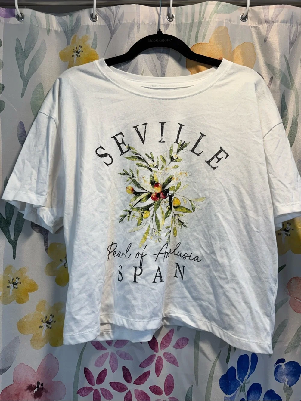 Seville White Graphic Tee with Olive Bouquet